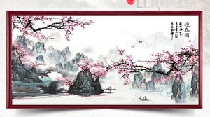 (프패) 벚꽃산수 가로140 세로 50 cm-11ct전체수(실로하는 십자수)